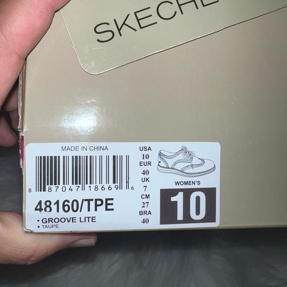 Skechers Women Groove Lite Taupe Pink Leather Suede Wing Tip Oxford Shoes Sz 10 - Picture 7 of 7